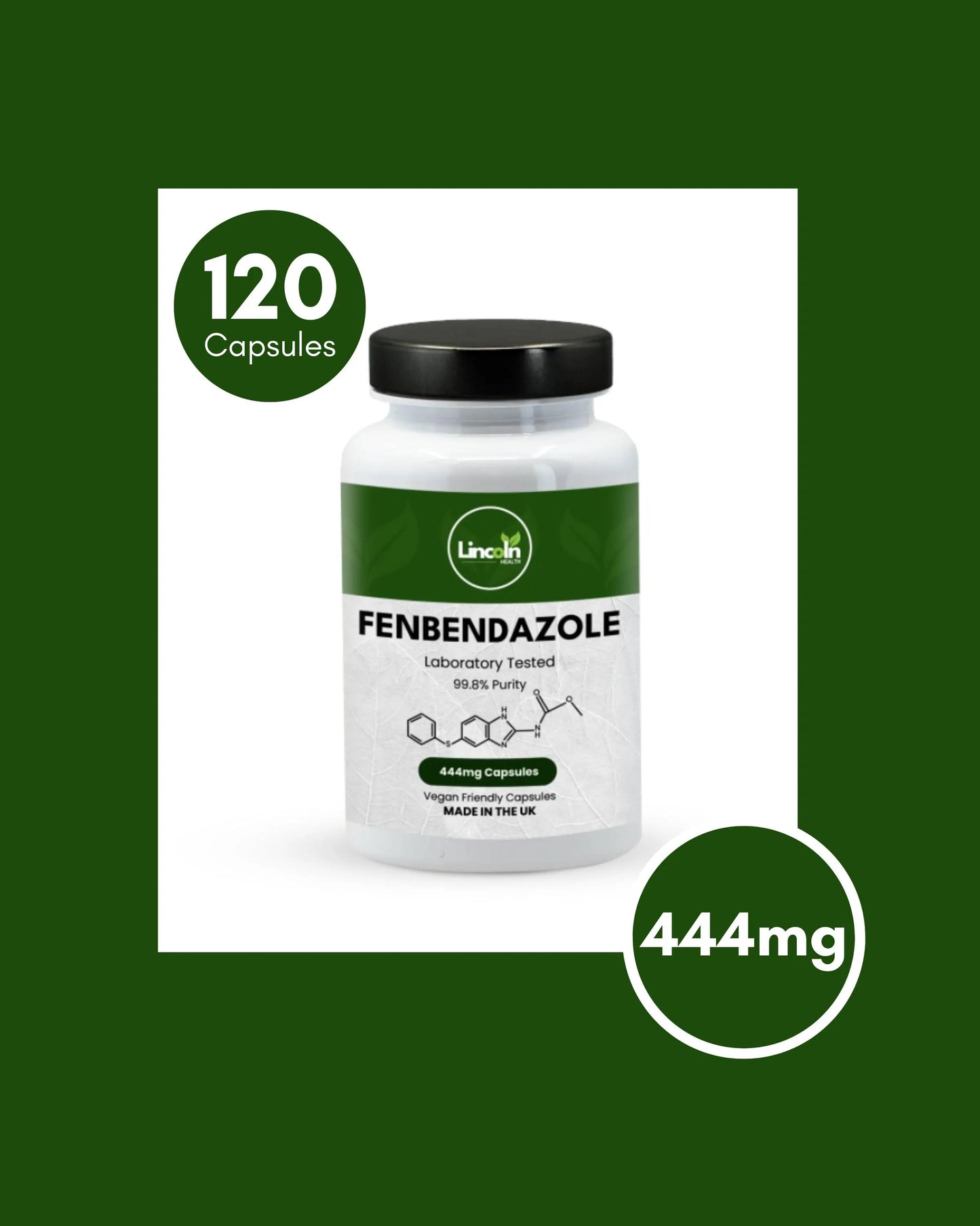 Fenbendazole Capsules • 444mg • Pure 99.8%•  Lab-Tested (LH)